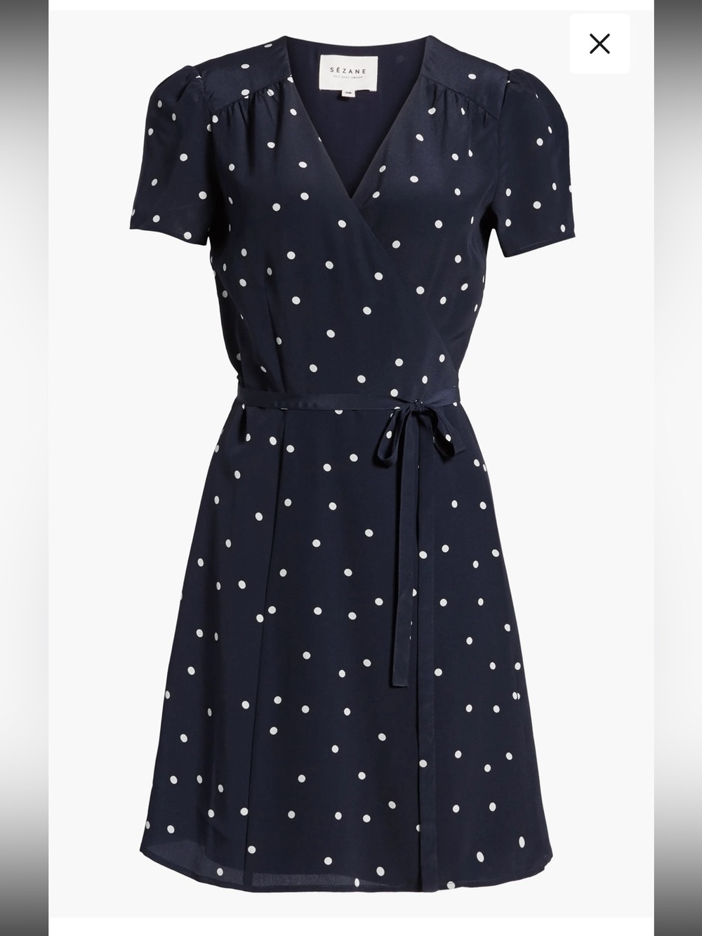Sézane Anastasia Navy Silk Polka Dot Wrap Dress - Picture 6 of 14